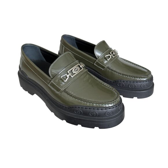 Gucci 761519 Millenial Ribot Mocassin Green Leather Loafer shoe sizes G 6.5, 8.5 - Picture 1 of 14